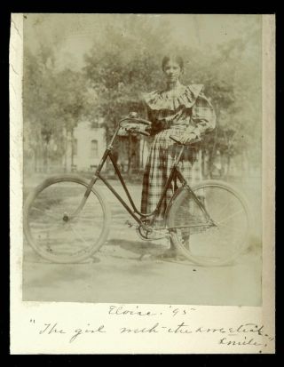 Vintage Girl & Bicycle Cabinet Photo 1890s Janesville Wisconsin