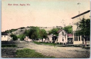 Bagley,  Wisconsin Postcard Main Street Downtown Street Scene W/ 1913 Cancel
