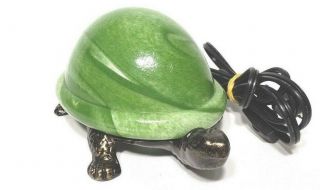 Rare Green Figural Brass Glass Shell Turtle Accent Lamp Night Light