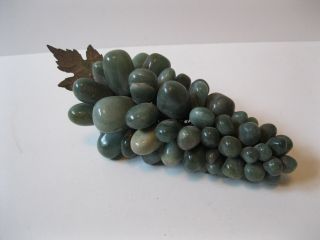 Gorgeous Vintage Jade/green Agate Grape Bunch With Gold Gilded Metal Leaf