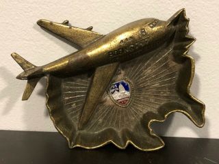 Old Vtg Brass Coin Dish Ashtray Boeing 747 Airplane Plane Design Us Capitol Dc