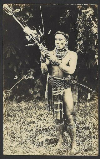 Malaya / Singapore Vintage Real Photo Postcard Indigenous Warrior