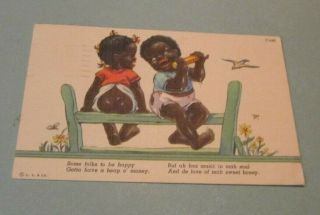 1947 Black Babies Ah Has Music In Mah Soul Postcard Vintage Black Americana