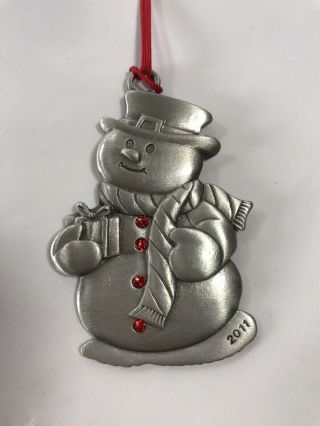 Avon Pewter Christmas Ornament 2011 Snowman Red Accents Christmas Holiday Decor