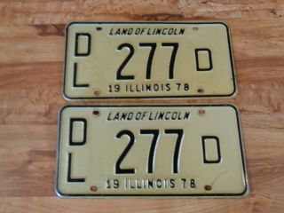 Vintage 1978 Illinois Dealer License Plate Pair 277 D Garage Man Cave Tags (d6)