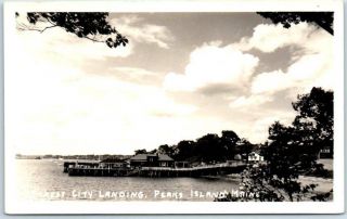 Peaks Island,  Maine Rppc Real Photo Postcard Forest City Landing Boat Dock 1940s