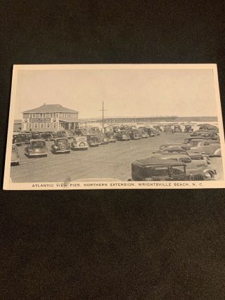 Vintage Postcard Atlantic View Pier Wrightsville Beach North Carolina Old Cars