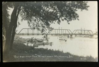 Bridge Over Fox River Mchenry Illinois 1915 Real Photo Postcard - Childs Photo