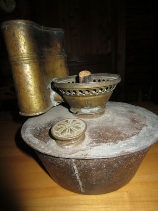 Antique Tin & Brass Lamp Boiler Heater Humidifier & Light - L R Oakes Pat 1902