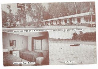 Vintage Florida Chrome Postcard Orlando Motel Lake Page Multi Views Very Rare