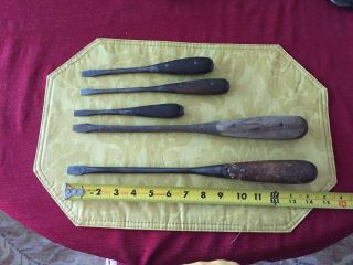 5 Antique Screw Drivers - ? Perfect Handle? H.  D.  Smith? Wooden Tool