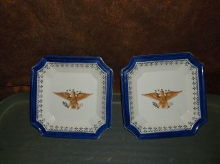 Vintage Andrea By Sadek 8723 White Ceramic Square With Eagle Blue Trim Tray