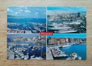 Printed Postcard - Piraeus Greece - View Of The Port Collage Ships Sailboats