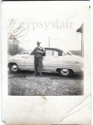 1950s Orig Vintage Photo African American Man W Fedora Hat By 1950 Buick Special