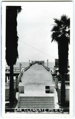 1940s Rppc San Clemente Ca Pier,  People&palm Trees,  California Real Photo Postcard