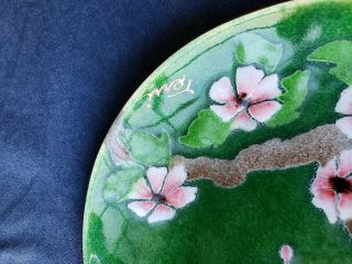 Enamel on Copper Plate Plum Blossoms Signed Retro Mid Century Mod 3