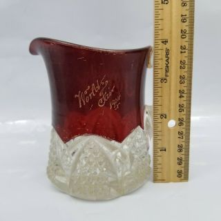 Vintage World ' s Fair 1904 Mother Father Souvenir Pitcher Ruby Crystal glass 3