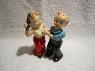 Vintage Drunken Man & Angry Woman Salt And Pepper Shakers Naughty Risque