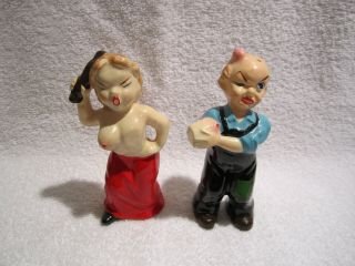 Vintage Drunken Man & Angry Woman Salt and Pepper Shakers Naughty Risque 2