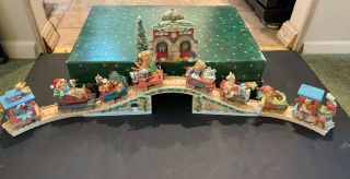 Cherished Teddies Santa Express Train Station Christmas Decorative Figurines