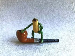 Small Antique Cast Iron Miniature Smoking Pipe Frog Figurine Desk Match Holder?