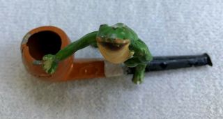Small Antique Cast Iron Miniature Smoking Pipe Frog Figurine Desk Match Holder? 4