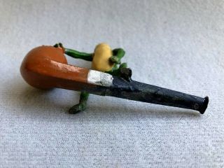 Small Antique Cast Iron Miniature Smoking Pipe Frog Figurine Desk Match Holder? 5