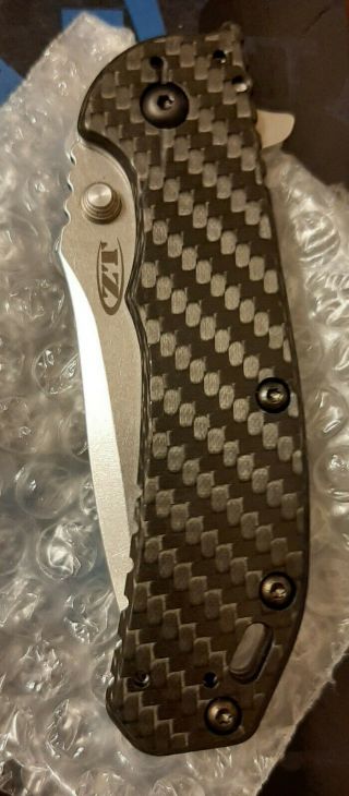 Pre - Owned Zt 0566 Cf Hinderer Stonewashed S35vn Assisted With Black Pocket Clip