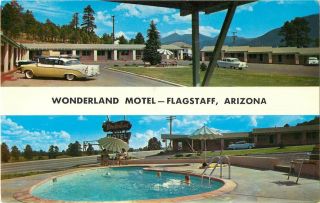 1950s Wonderland Motel,  Route 66,  Flagstaff,  Arizona Postcard