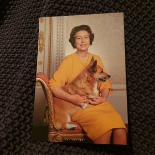 The Queen With Her Corgi,  Shadow - Vintage Postcard
