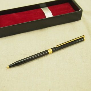 S.  T Dupont Classic Black Lacquer Gold Small Letter F Twist Type Ballpoint Pen