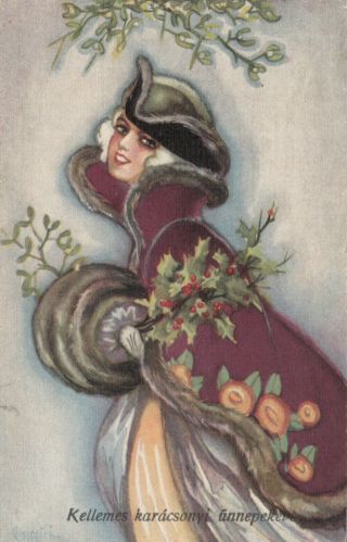 Art Deco ; Chiostri ; Woman In Cap W/ Fur Muff,  1923