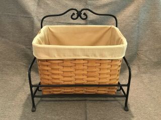 Longaberger Newspaper - Basket With Wrought Iron Stand Liner