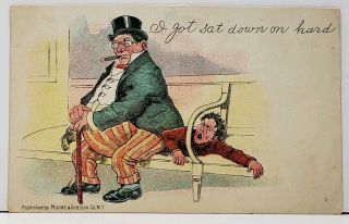 Humor I Got Sat Down Hard Fat Man Sits On Little Man C1907 Udb Postcard H9
