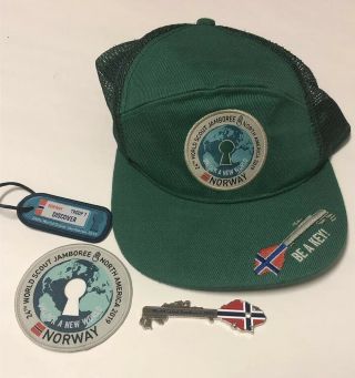 Norway Set Hat Key Patch Name Tag 2019 World Scout Jamboree Cap Hat Metal Key