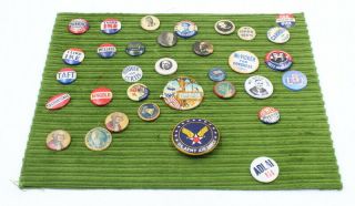 33 Vintage United States Political Campaign & Military Support Buttons Nr 6076