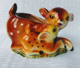 Vtg Deer And Fawn Ceramic Planter Mother And Baby Bambi