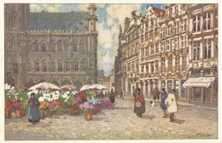 Red Star Line Brussels Belgium Grand Place Flower Market Artist Signed