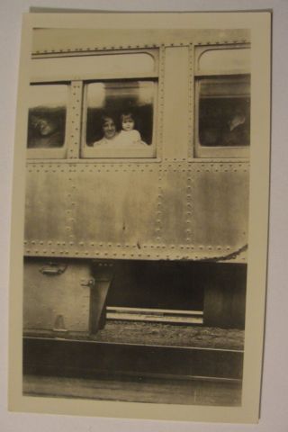 Vintage B/w Photo Woman And Baby Look Out Train Window