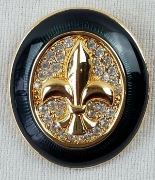 Swarovski Fleur De Lis Pin Oval Brooch Authentic Signed Goldtone