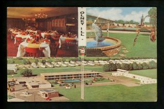 Holiday Inn Motel Hotel Postcard Illinois Il Olney Restaurant Interior Gulf Gas