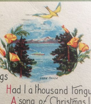Lake Tahoe Postcard Christmas 1919 Los Angeles Posted Dated 100 Years Old Vtg
