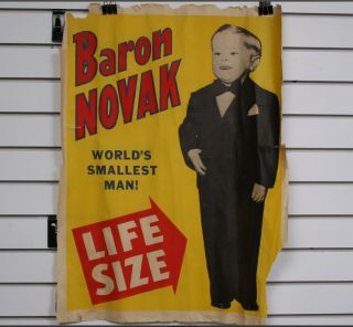 Circus Sideshow Poster For Baron Novak.  1940s.  Approx 27 " X 20 ".