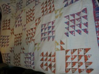 Vintage Patchwork Feedsack Quilt 64 X 75 Flying Geese