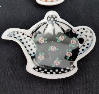 Mary Engelbreit 2002 Set of 4 Ceramic Teabag Holders Teapot Motif 2