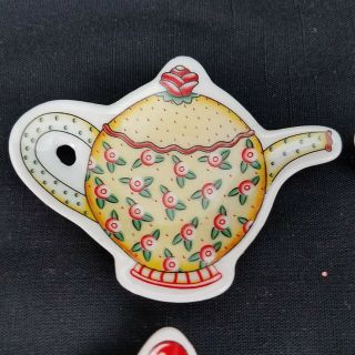 Mary Engelbreit 2002 Set of 4 Ceramic Teabag Holders Teapot Motif 4