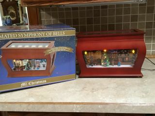 Mr.  Christmas Animated Symphony Of Bells Train Wooden Music Box Plays 70 Songs