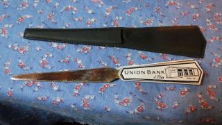 Older Letter Opener With Case Union Bank Of Blair Wisconsin