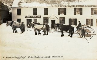 Windham,  Vt Rppc Six Horse Snow Roller At The Grocery Store C1910