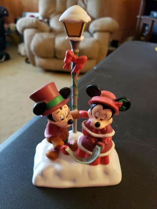 Vintage Disney Mickey Mouse Minnie Christmas Village Figure Caroling Green Red
